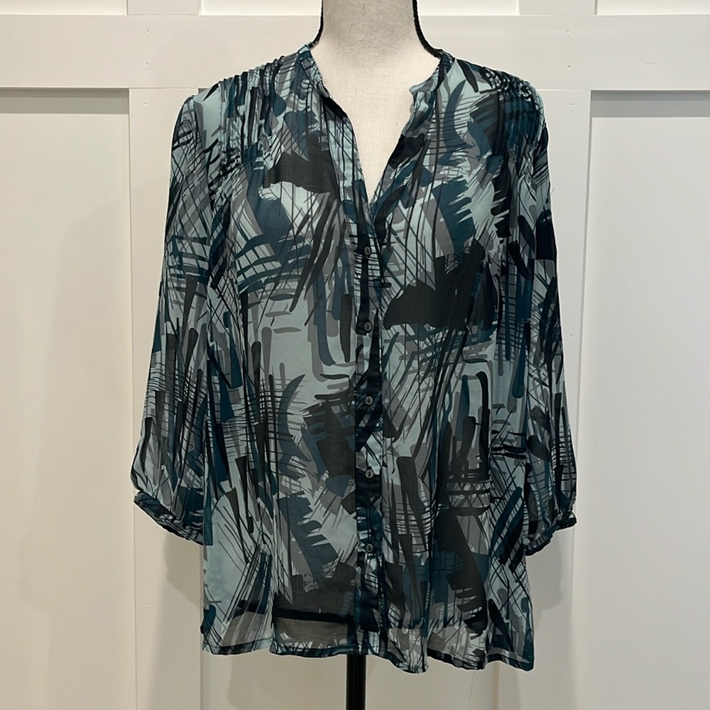 Banana Republic Factory Blue Patterned Blouse